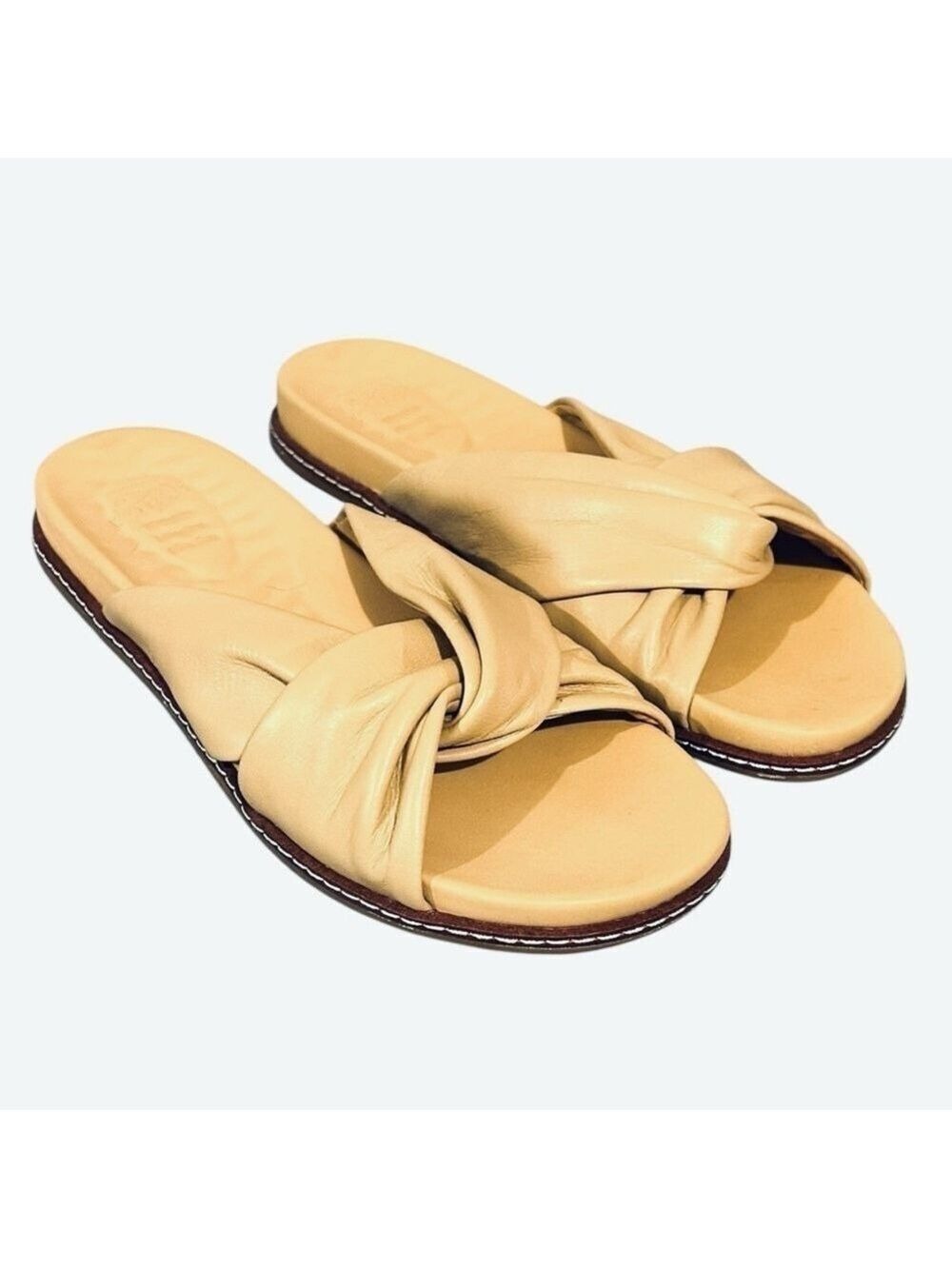 Sperry Gold Cup Waveside Cross Strap Flat Sandals Leather Lambskin EC Size 7